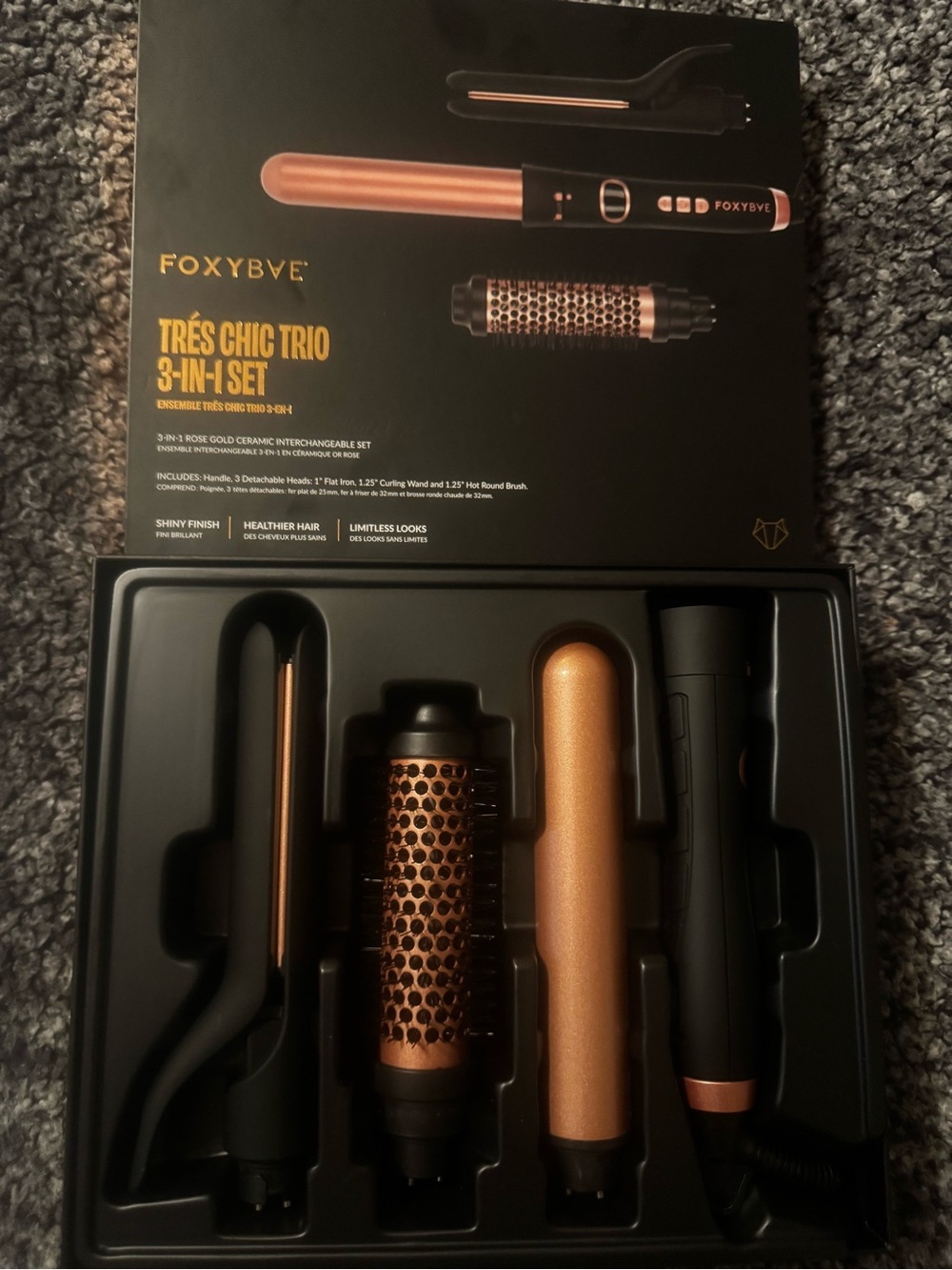 FOXYBAETrois Chic 3-in-1 Hair Styling Set - Rose Gold & Black Brand New